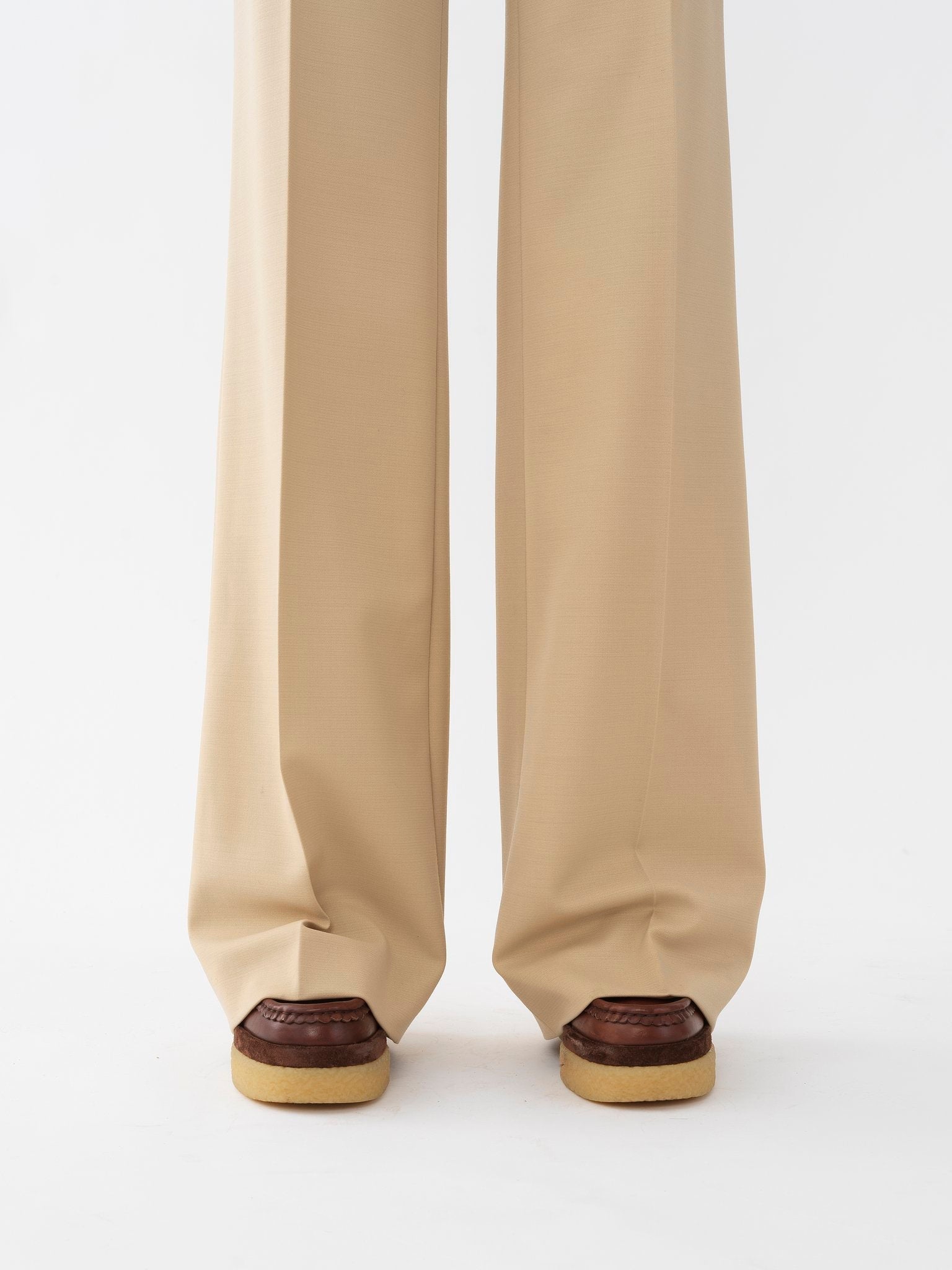 Pantalon large évasé en laine vierge - Barley Brown