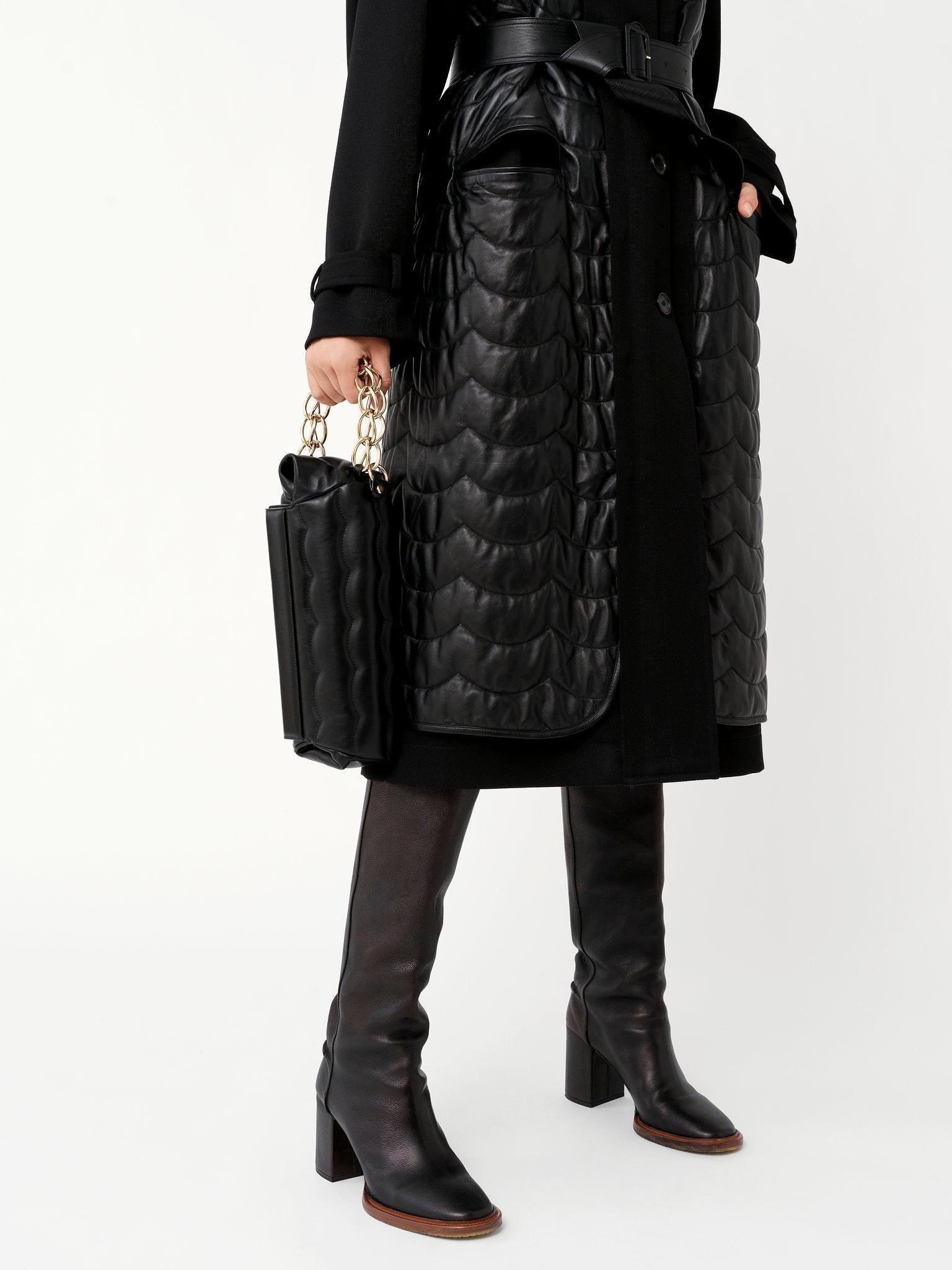 Sac minaudière en cuir matelassé - Black