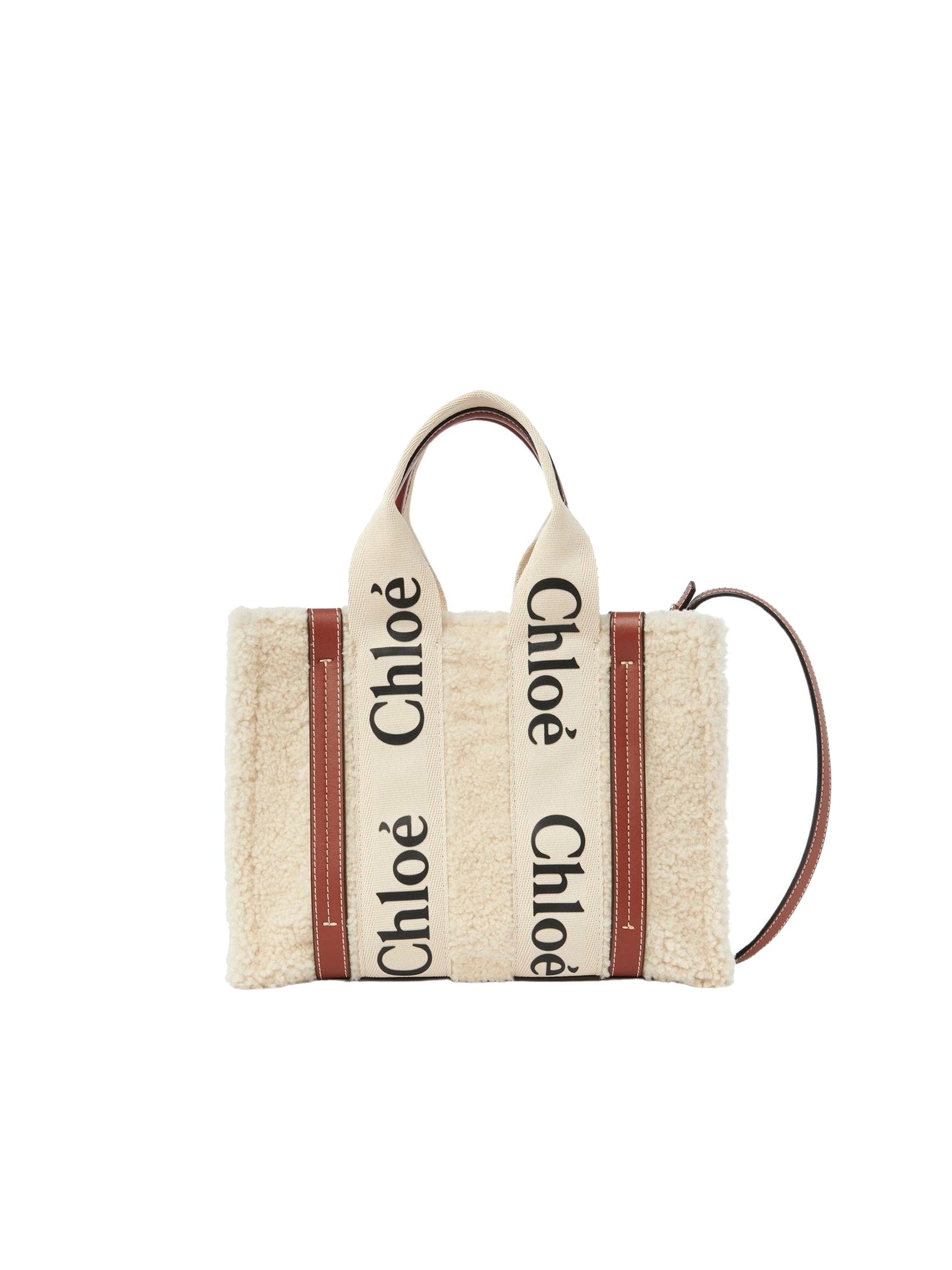 Petit sac cabas Woody à bandoulière en cuir - Mild Beige