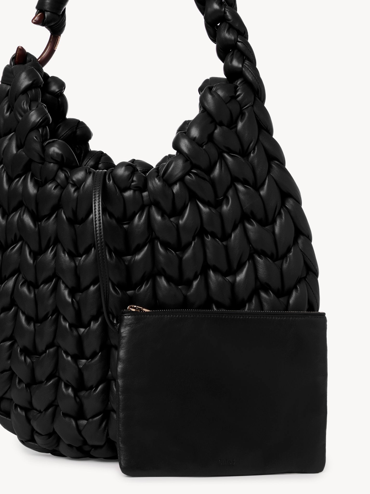 Grand sac hobo Wooden C en cuir - Black