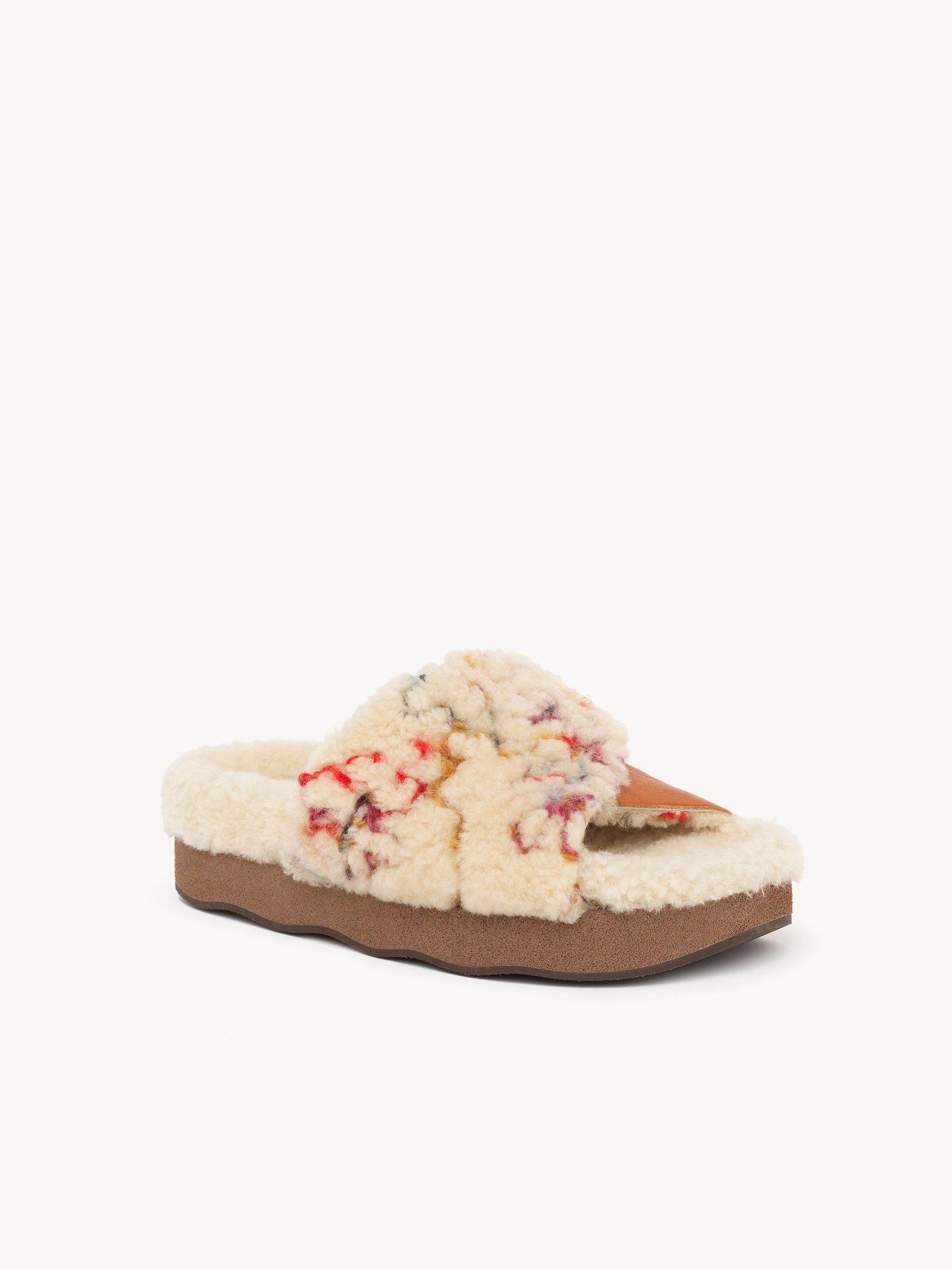 Sandales Wavy en peau de mouton brodées - Multicolor Blanc