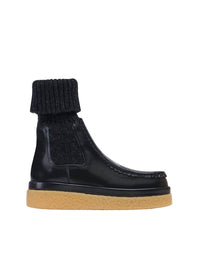 Bottines chaussettes à enfiler en cuir - Black