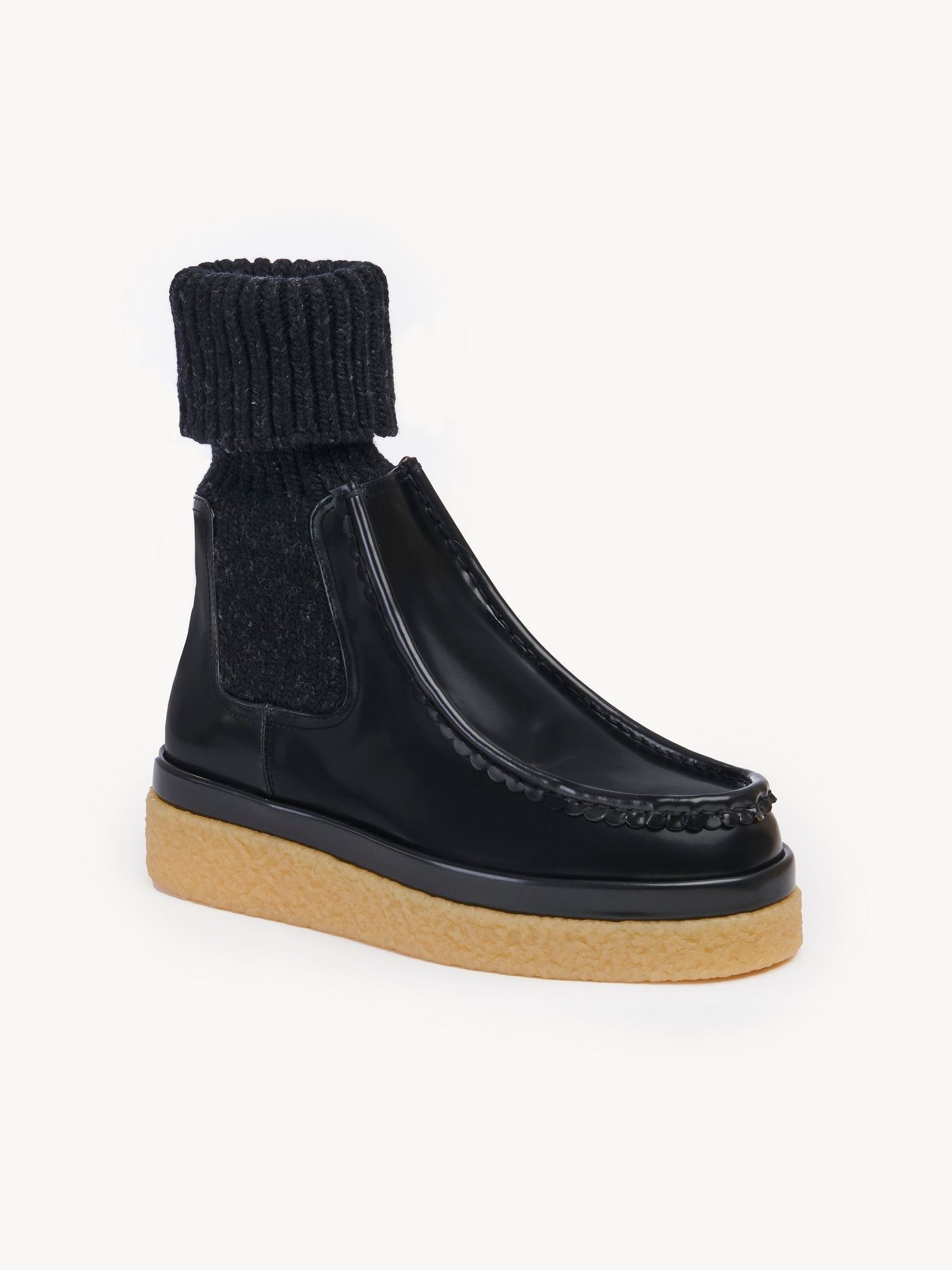 Bottines chaussettes à enfiler en cuir - Black