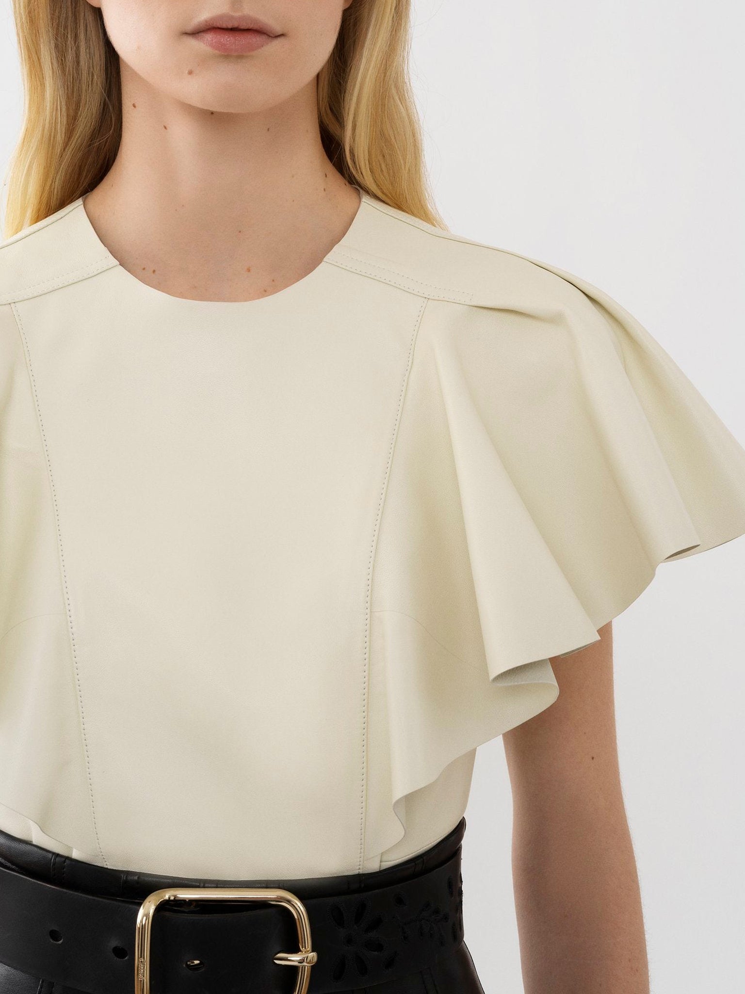 Top volanté en cuir - Confident White