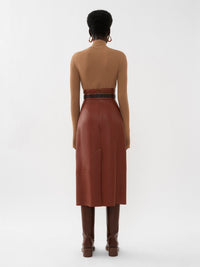 Jupe midi corset en cuir - Intense Brown