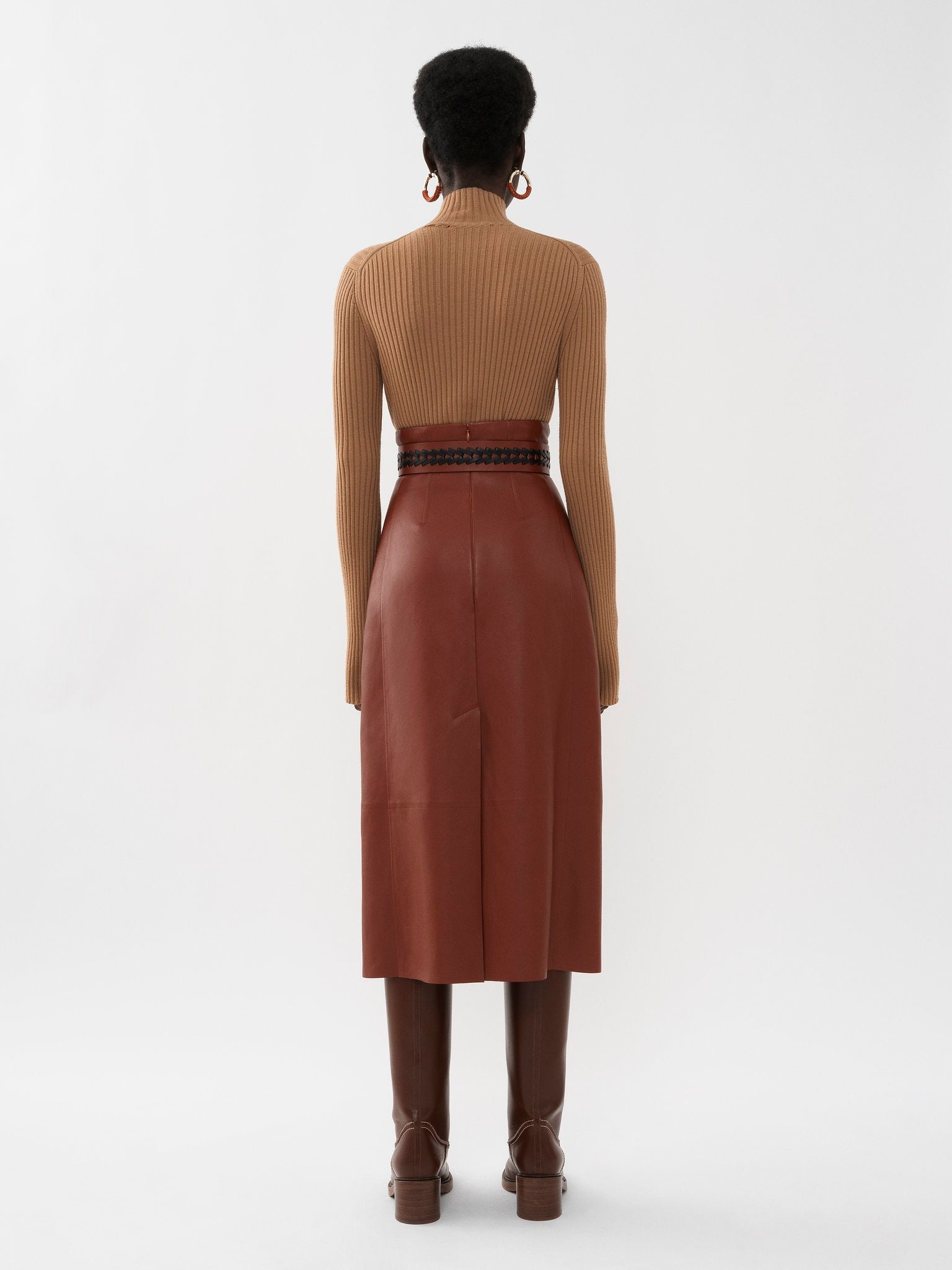 Jupe midi corset en cuir - Intense Brown