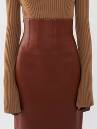 Jupe midi corset en cuir - Intense Brown