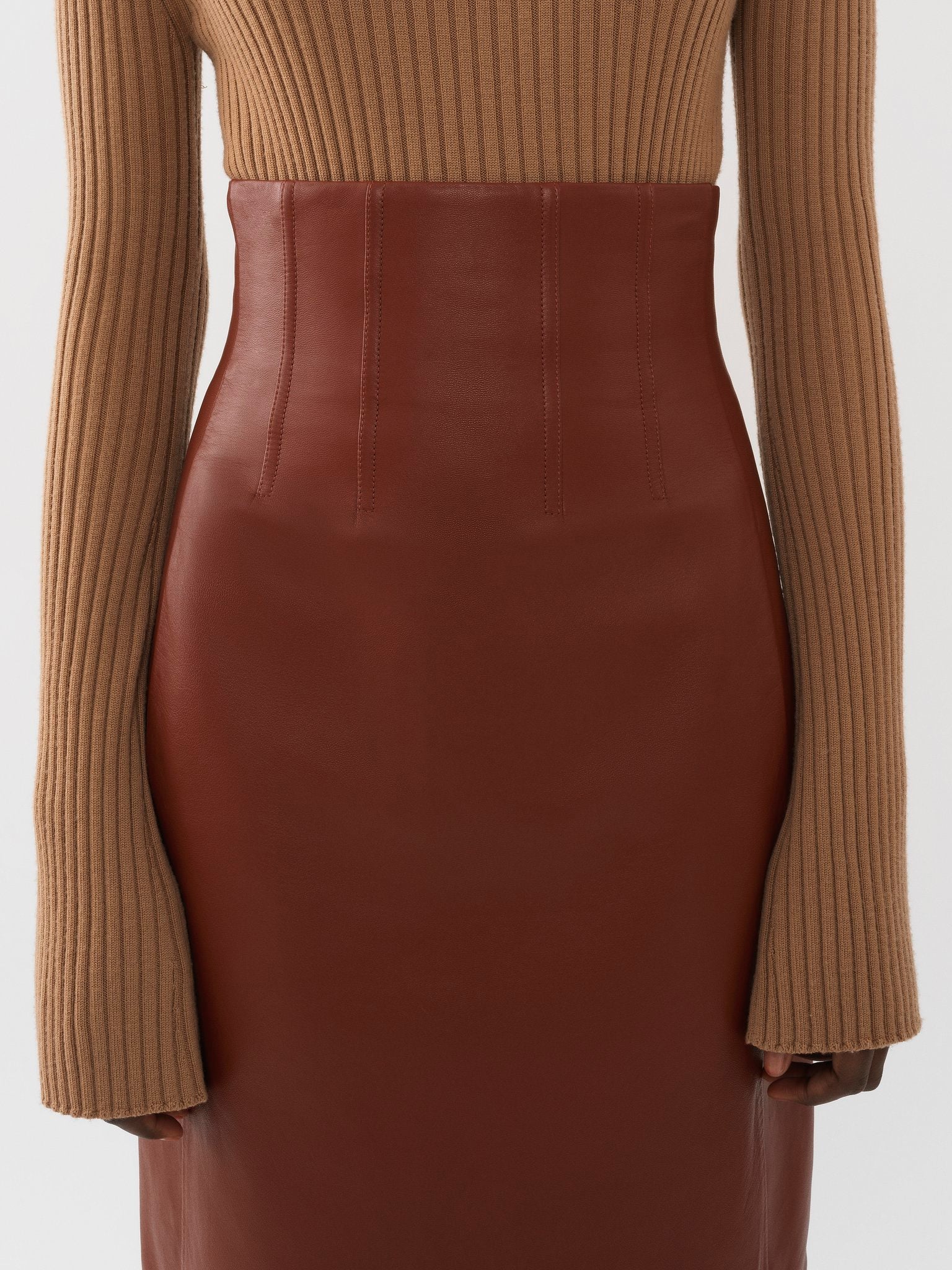 Jupe midi corset en cuir - Intense Brown