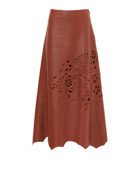 Jupe ajouré en cuir - Intense Brown
