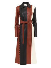 Manteau long tricolore en cuir - Multicolor Black
