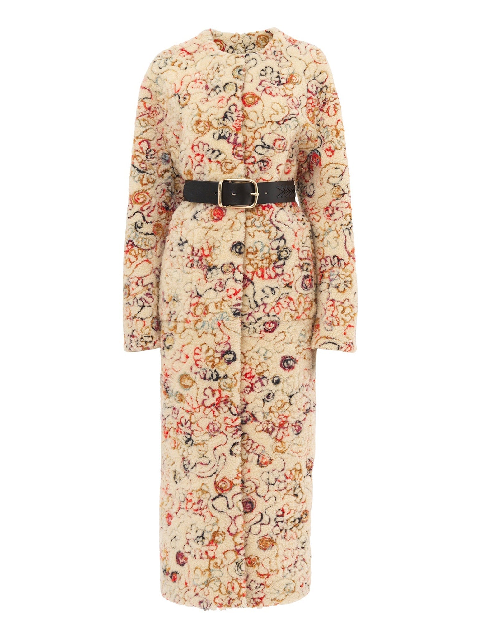 Manteau ceinturé en laine - Multicolor White
