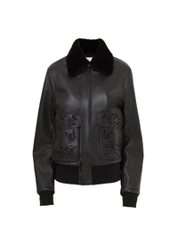 Veste en cuir brodée - Black