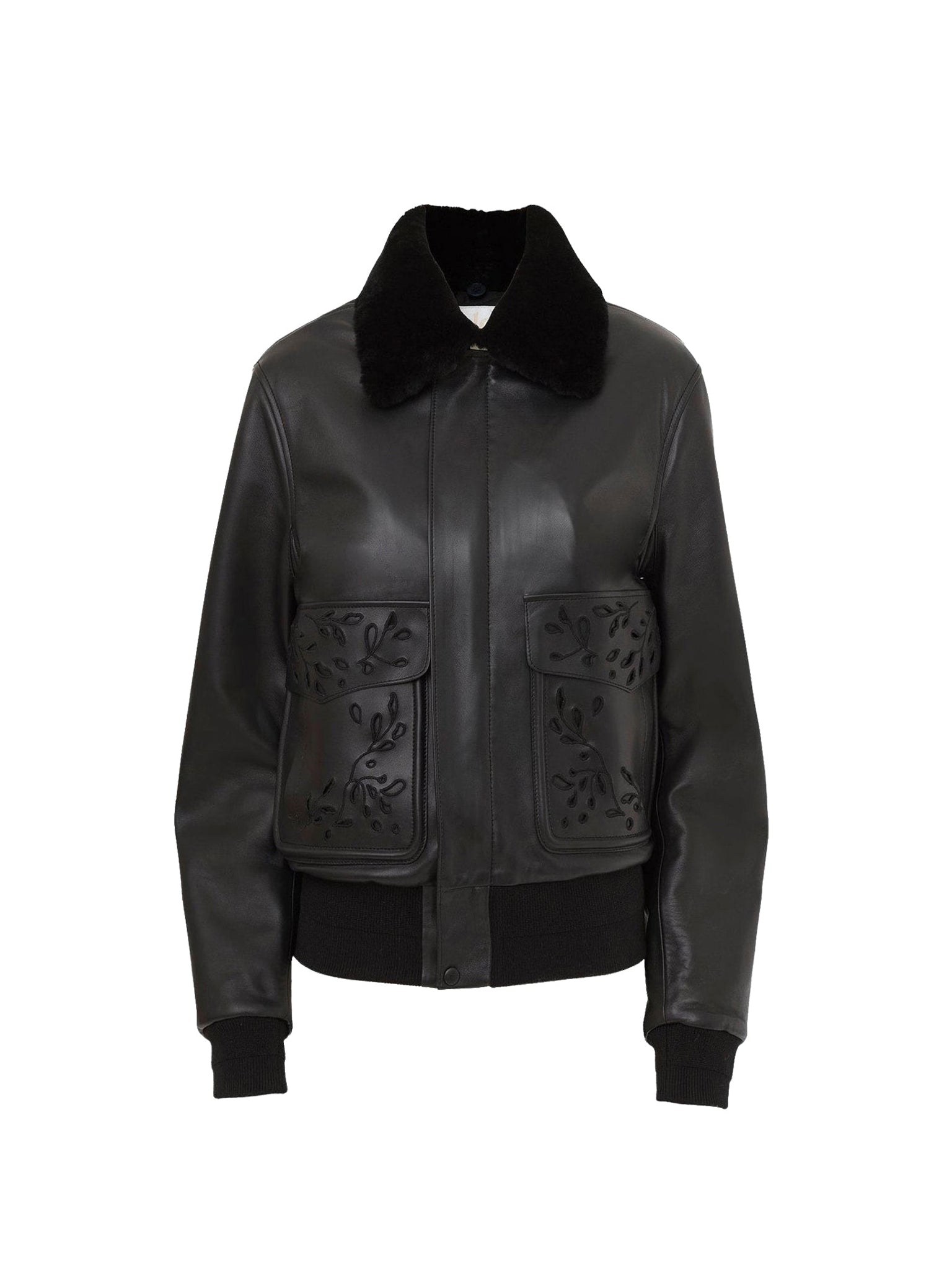 Veste en cuir brodée - Black