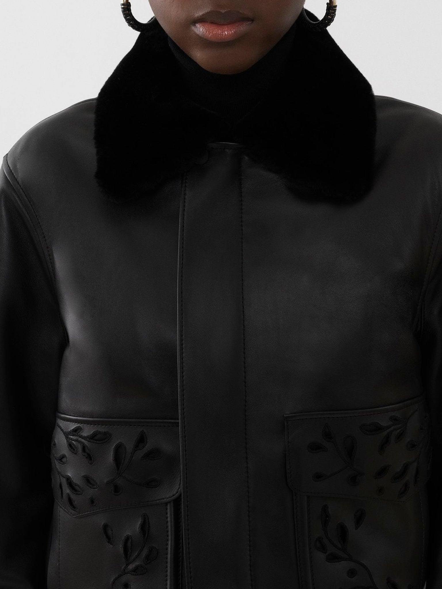 Veste en cuir brodée - Black