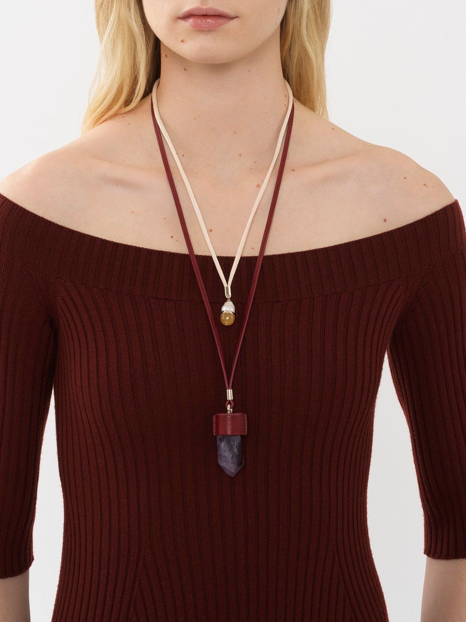 Collier moyen Jemma en laiton et pierre semi préçieuse - Purple & Purple