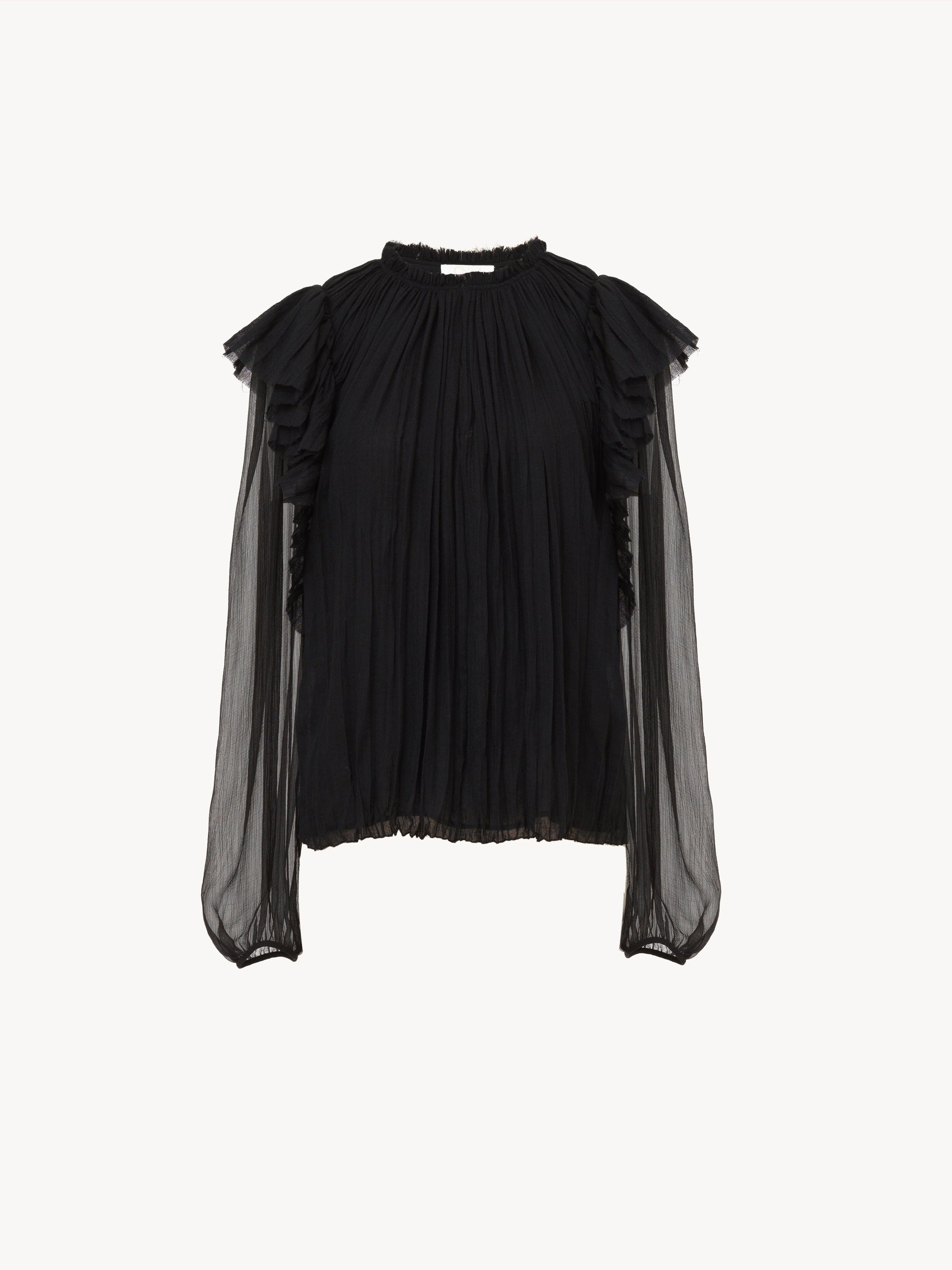 Blouse plissée en laine - Black