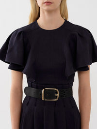 Top volanté sans manches en lin - Ink Navy
