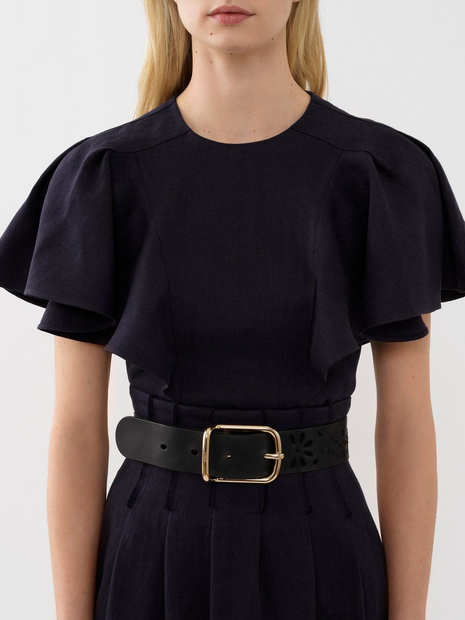 Top volanté sans manches en lin - Ink Navy