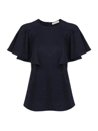 Top volanté sans manches en lin - Ink Navy