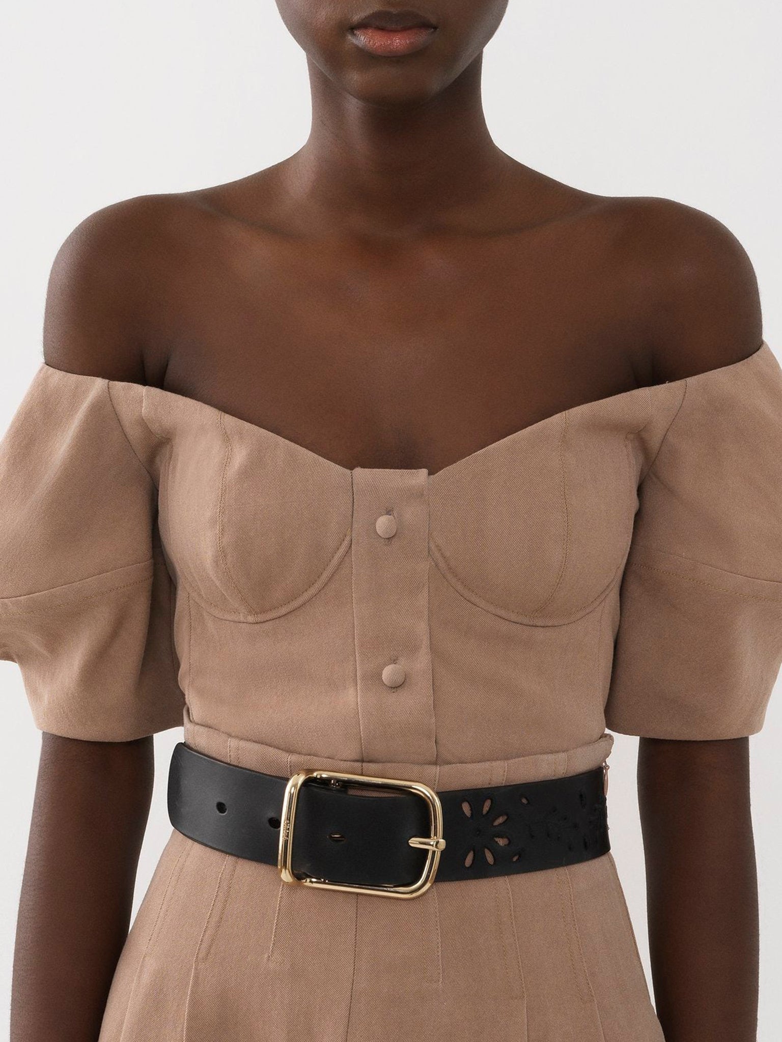 Top corset épaules nues en laine - Skin Beige