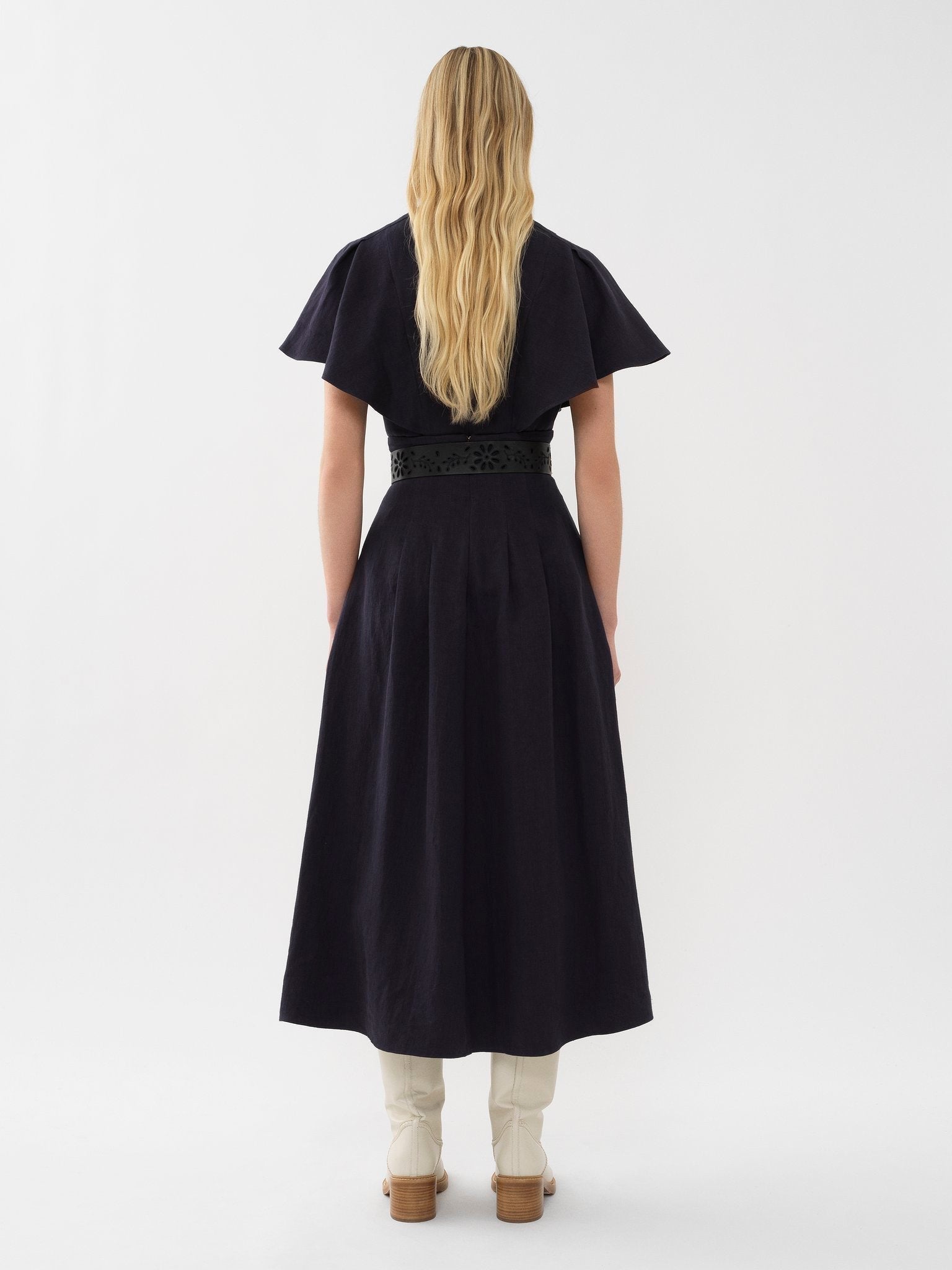 Jupe midi corset en lin - Ink Navy