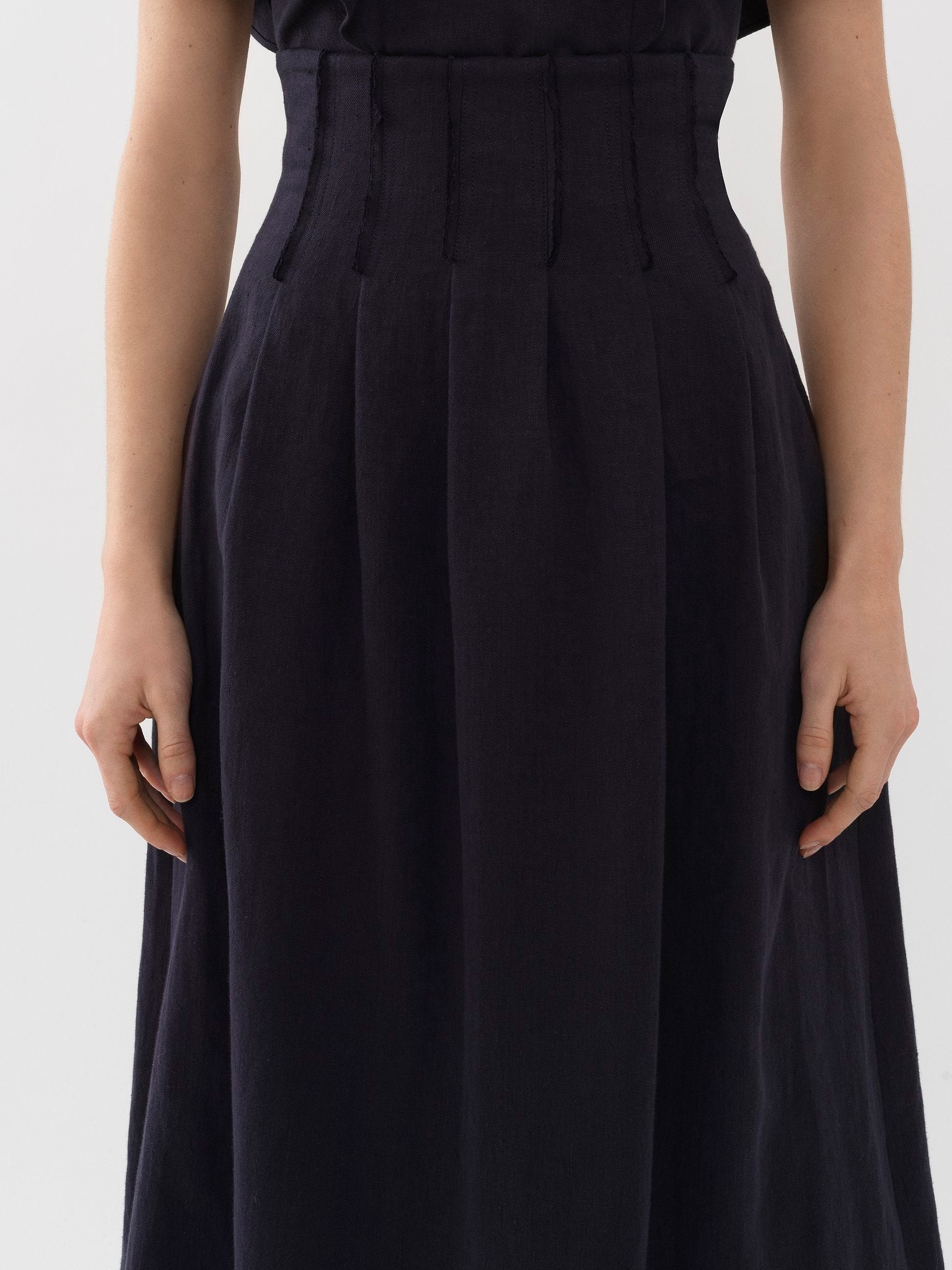 Jupe midi corset en lin - Ink Navy