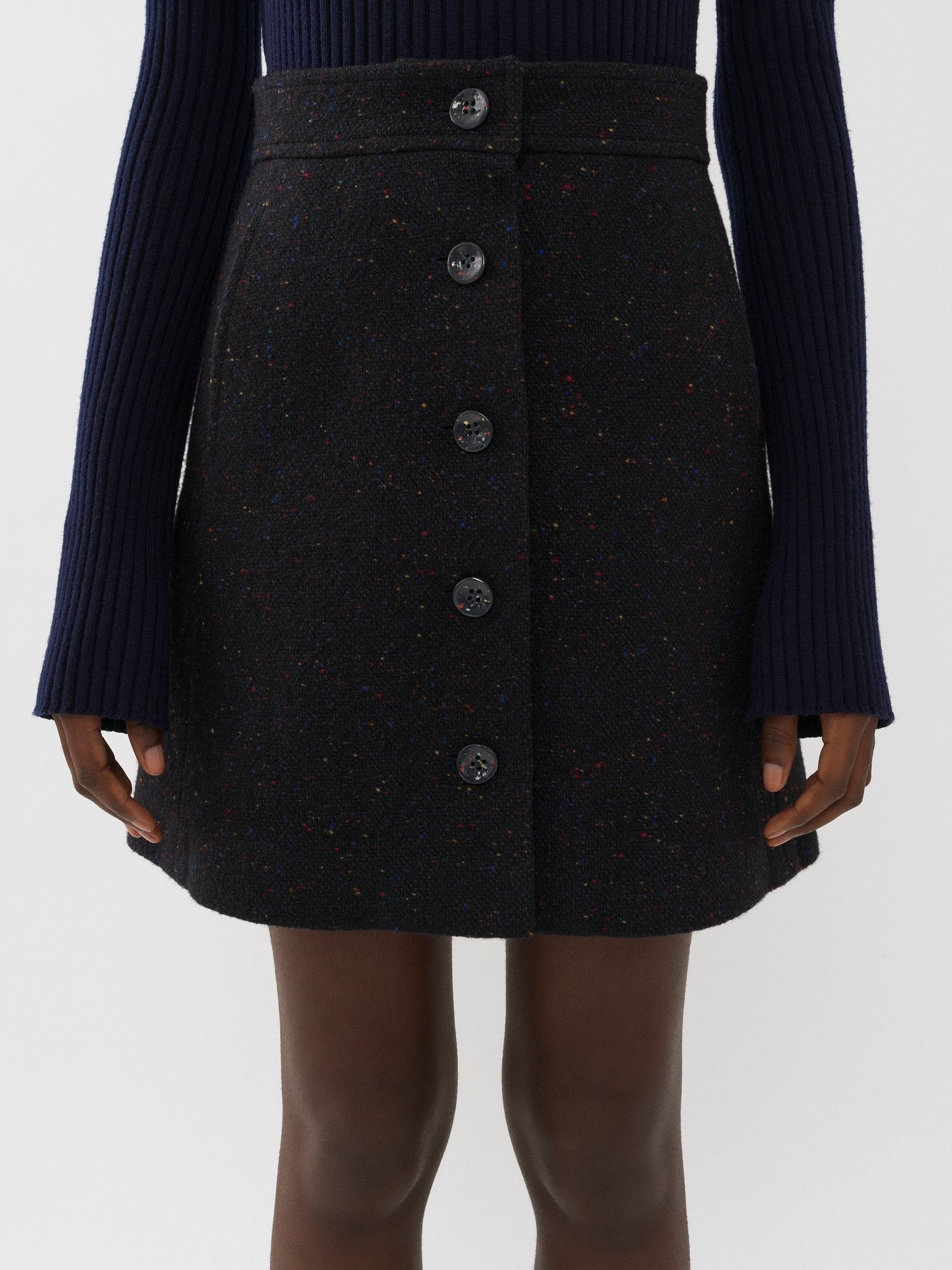 Mini jupe trapèze en laine - Anthracite Blue
