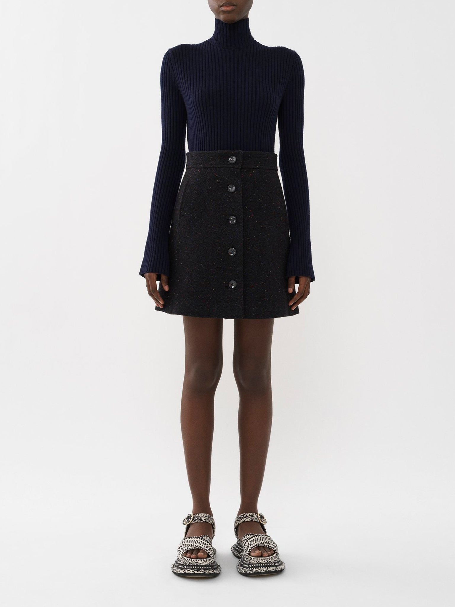Mini jupe trapèze en laine - Anthracite Blue