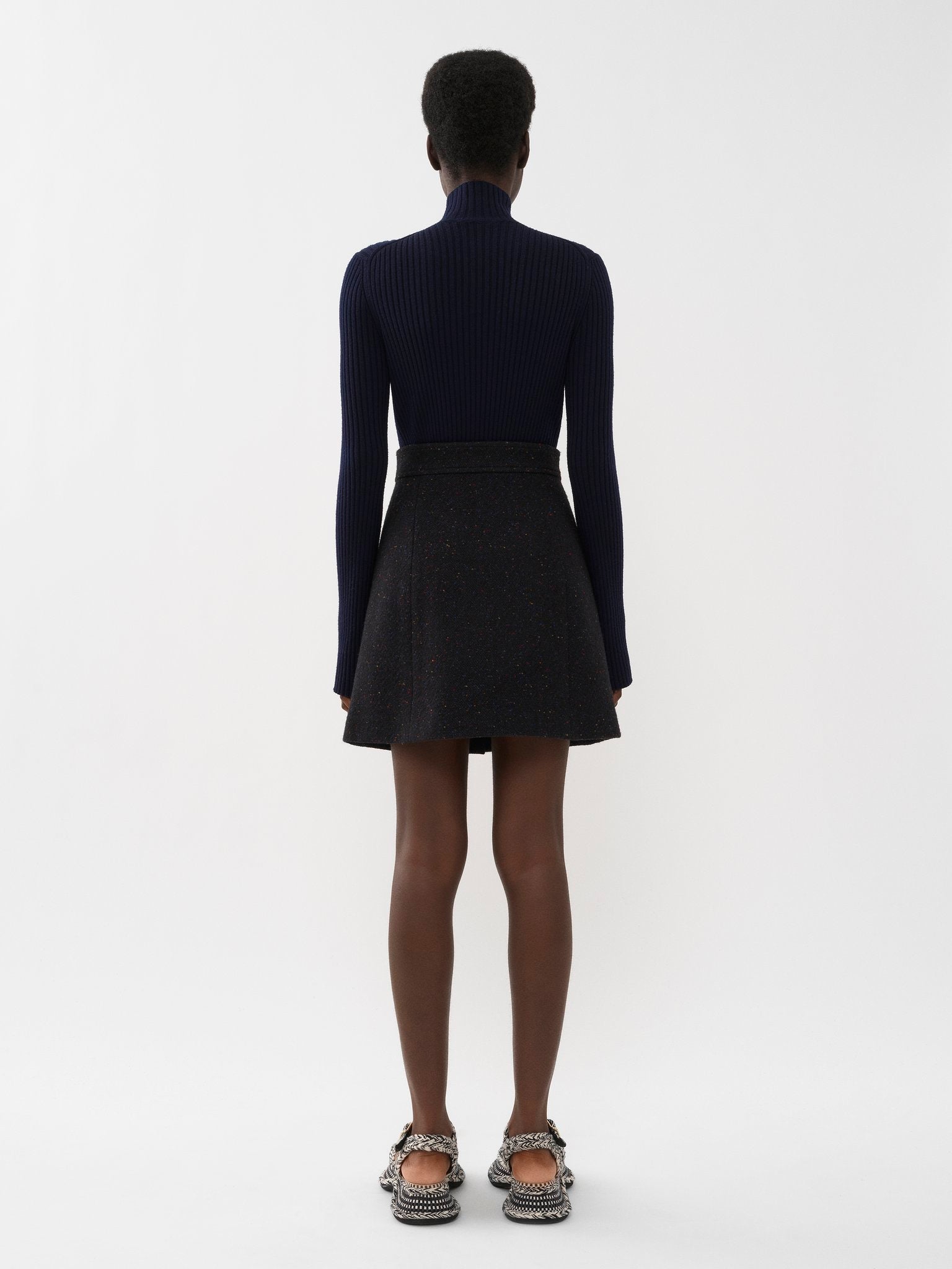Mini jupe trapèze en laine - Anthracite Blue