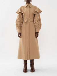 Trench volanté en laine - Pearl Beige