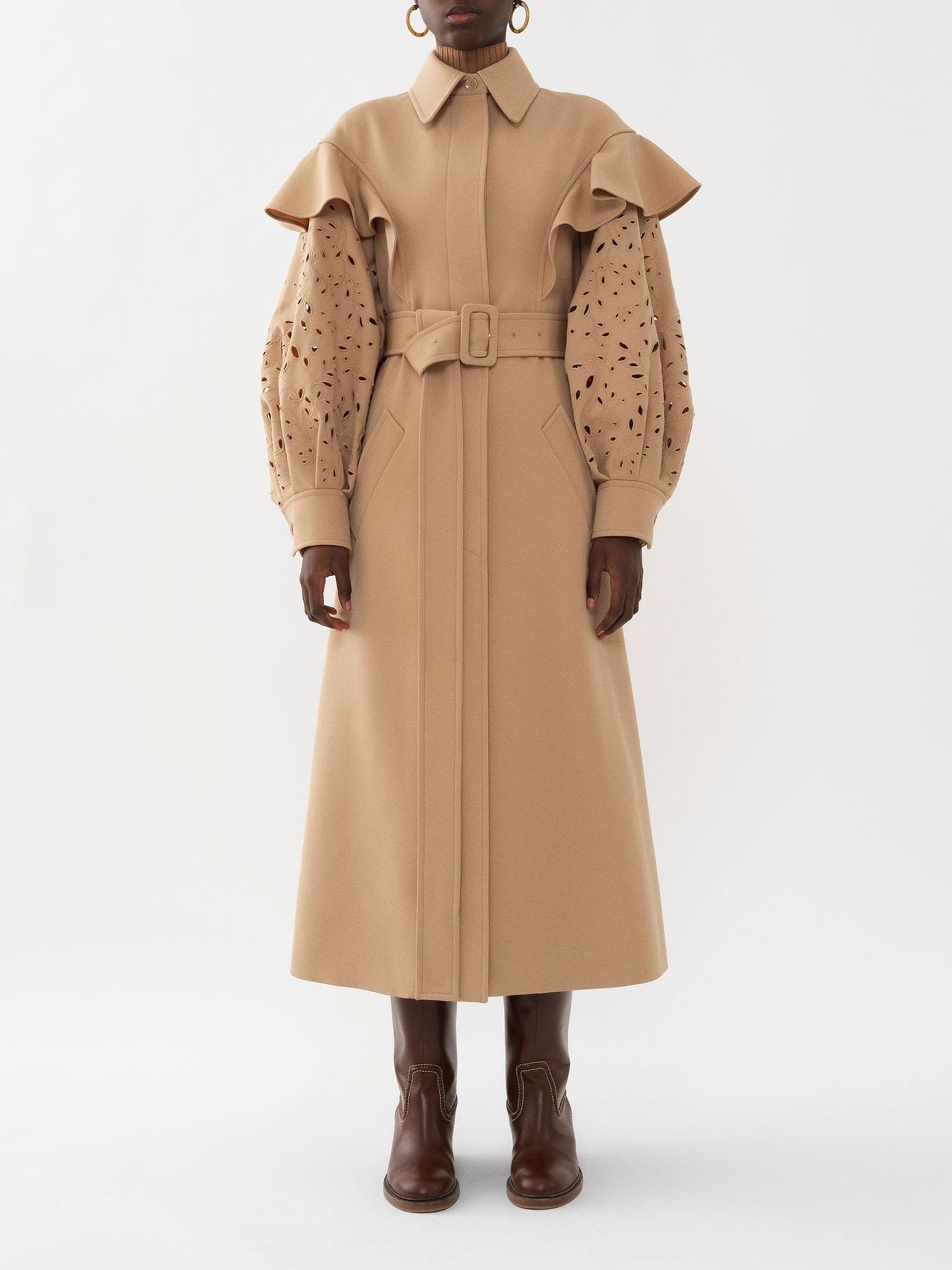 Trench volanté en laine - Pearl Beige