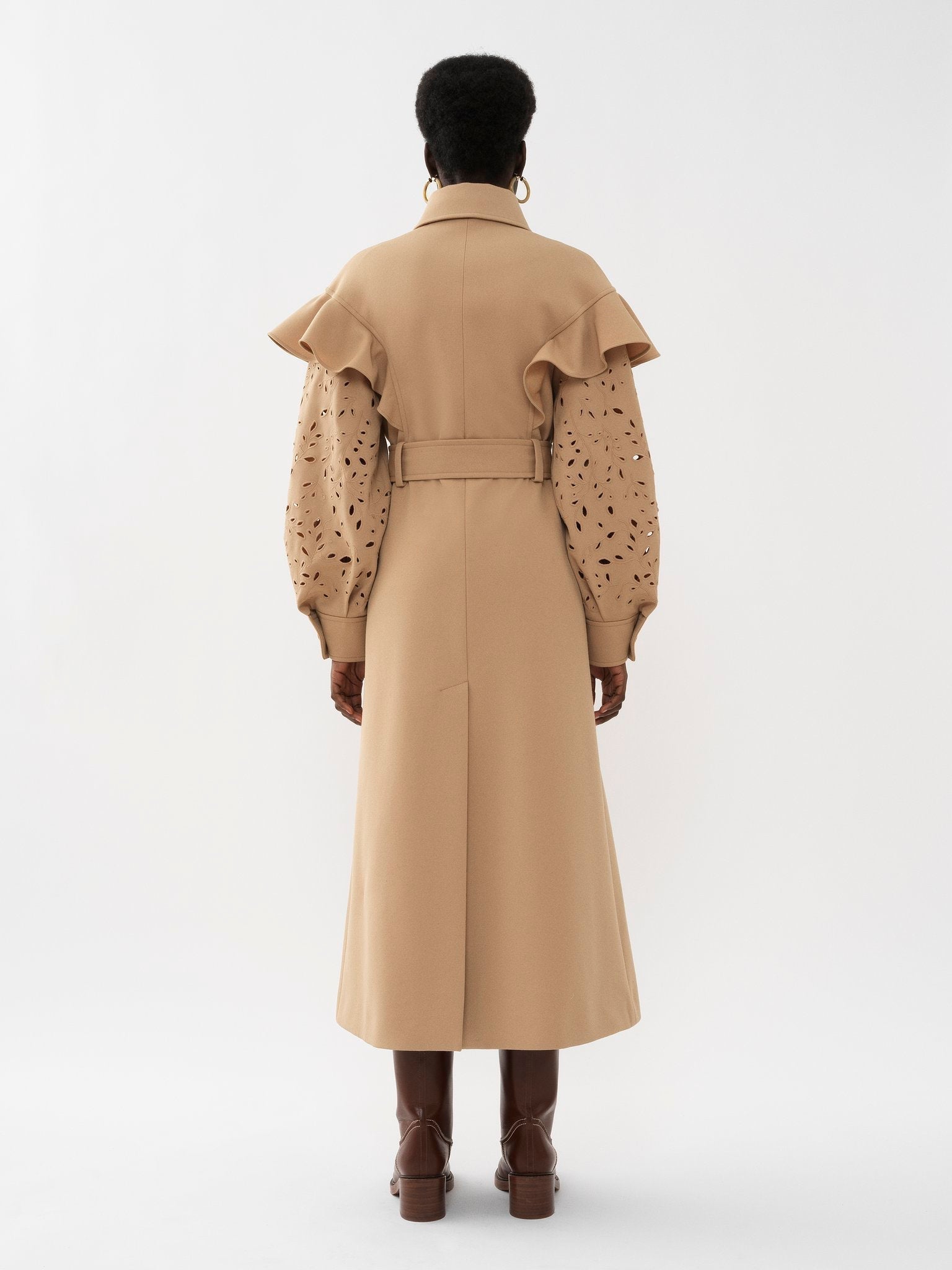 Trench volanté en laine - Pearl Beige