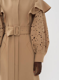Trench volanté en laine - Pearl Beige