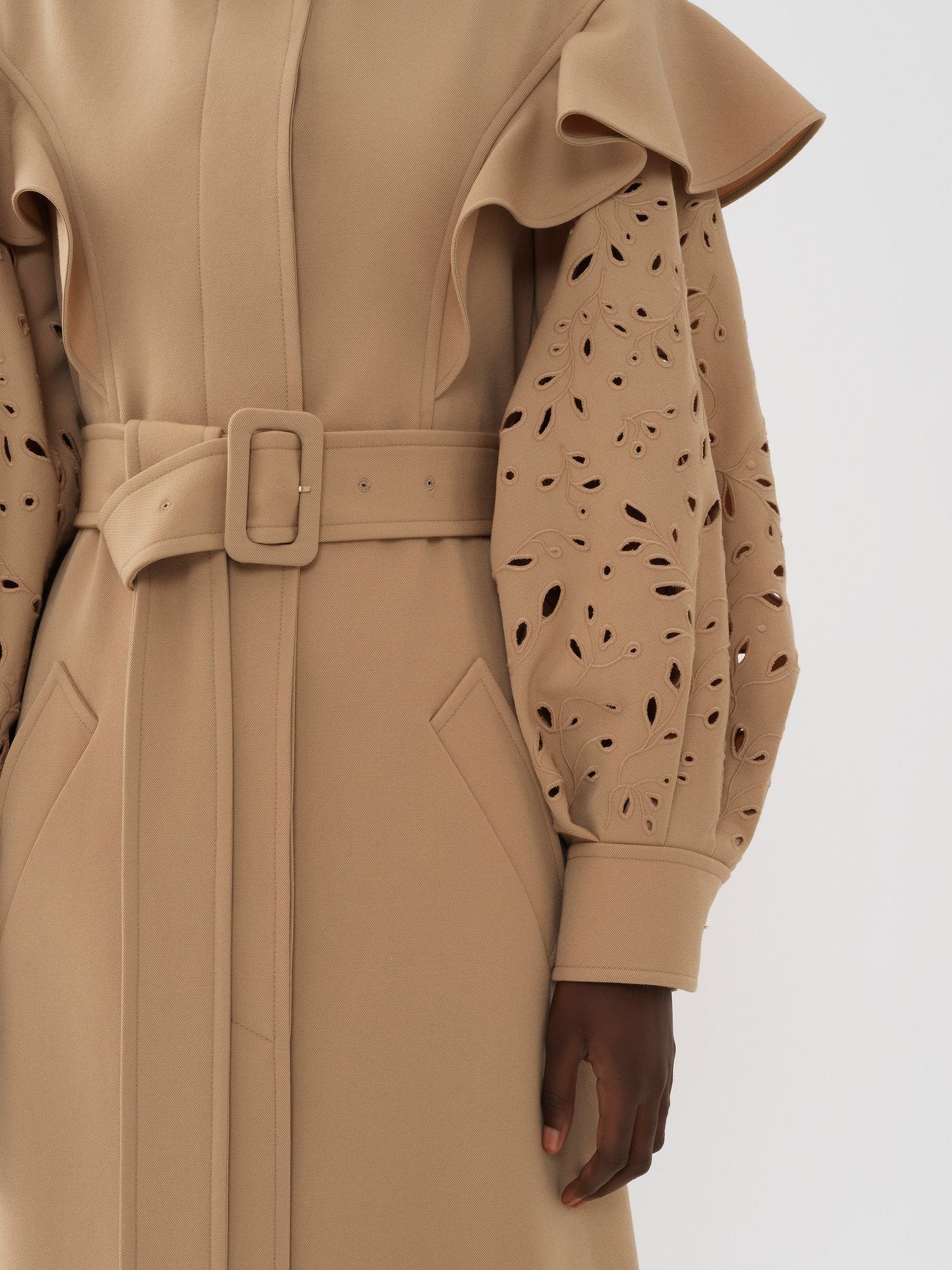 Trench volanté en laine - Pearl Beige