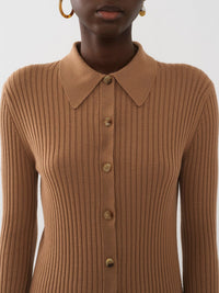 Cardigan ajusté en laine - Worn Brown
