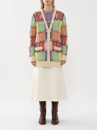 Cardigan ample à col V motif jacquard en cachemire - Multicolor