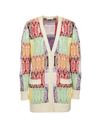 Cardigan ample à col V motif jacquard en cachemire - Multicolor