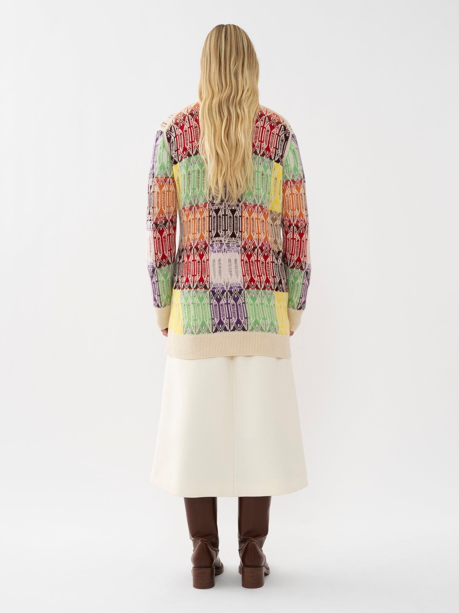 Cardigan ample à col V motif jacquard en cachemire - Multicolor