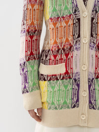 Cardigan ample à col V motif jacquard en cachemire - Multicolor