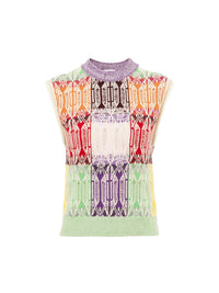 Top en laine de cachemire recyclé jacquard art déco - Multicolor