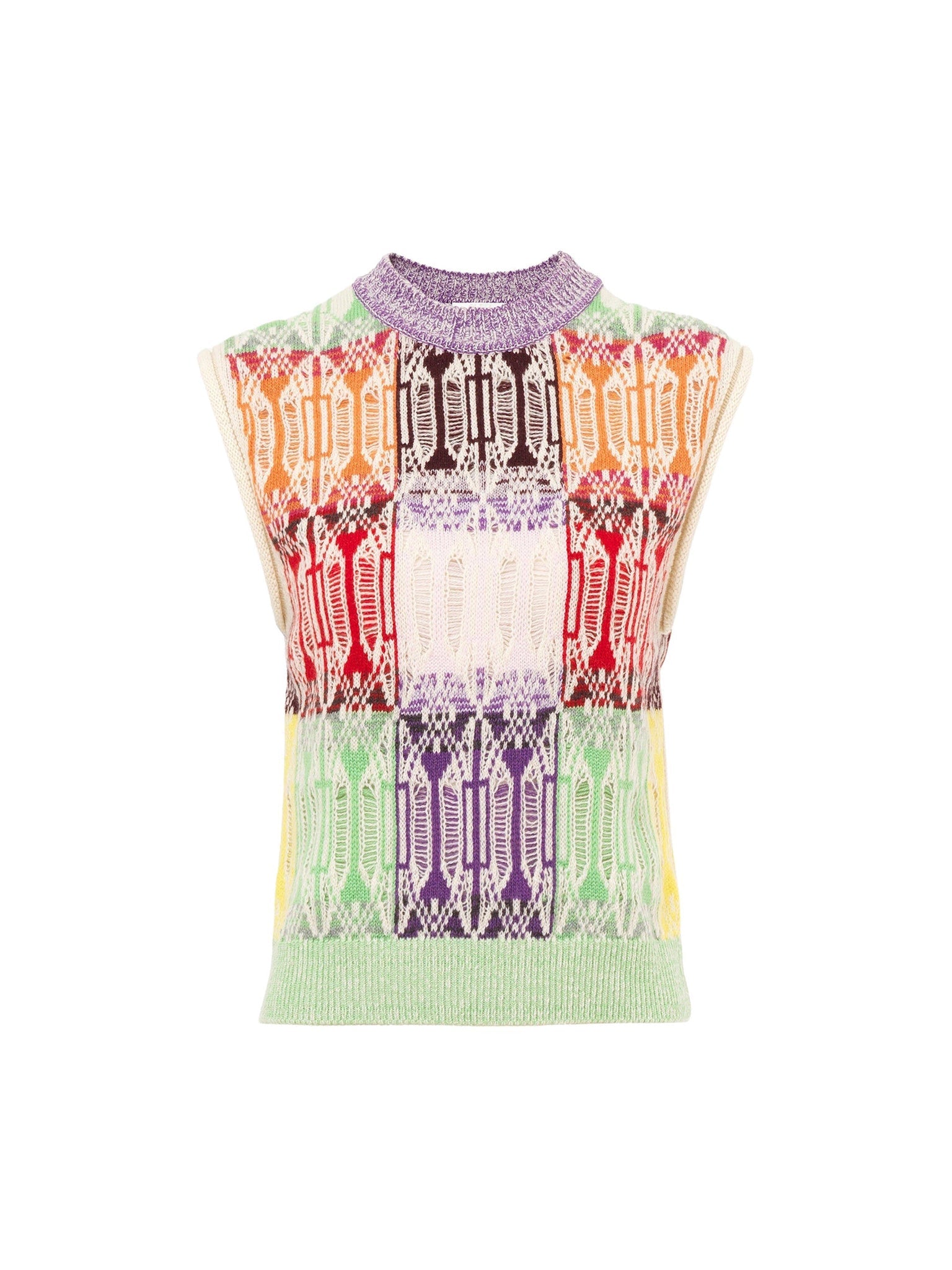 Top en laine de cachemire recyclé jacquard art déco - Multicolor