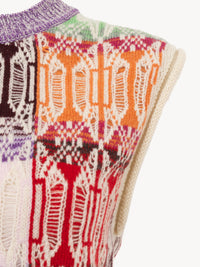 Top en laine de cachemire recyclé jacquard art déco - Multicolor