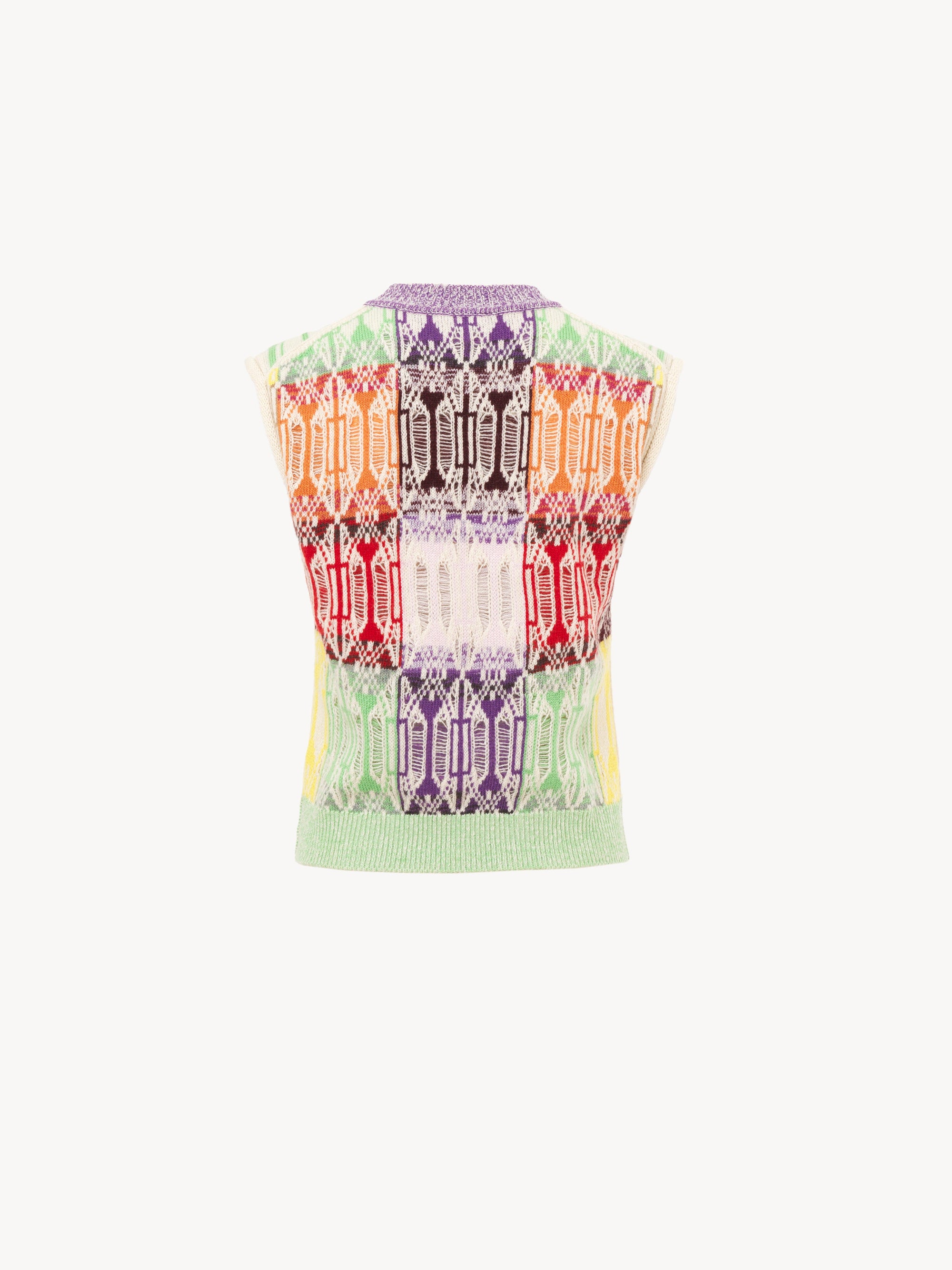 Top en laine de cachemire recyclé jacquard art déco - Multicolor