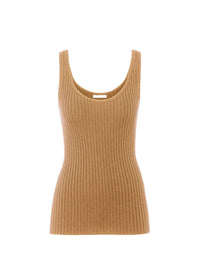 Top en tricot côtelé en cachemire mérinos - Marron