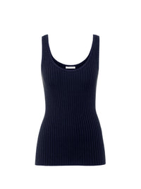 Top en tricot côtelé en cachemire mérinos - Marine