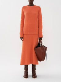 Jupe midi évasée en cachemire - Papaya Orange