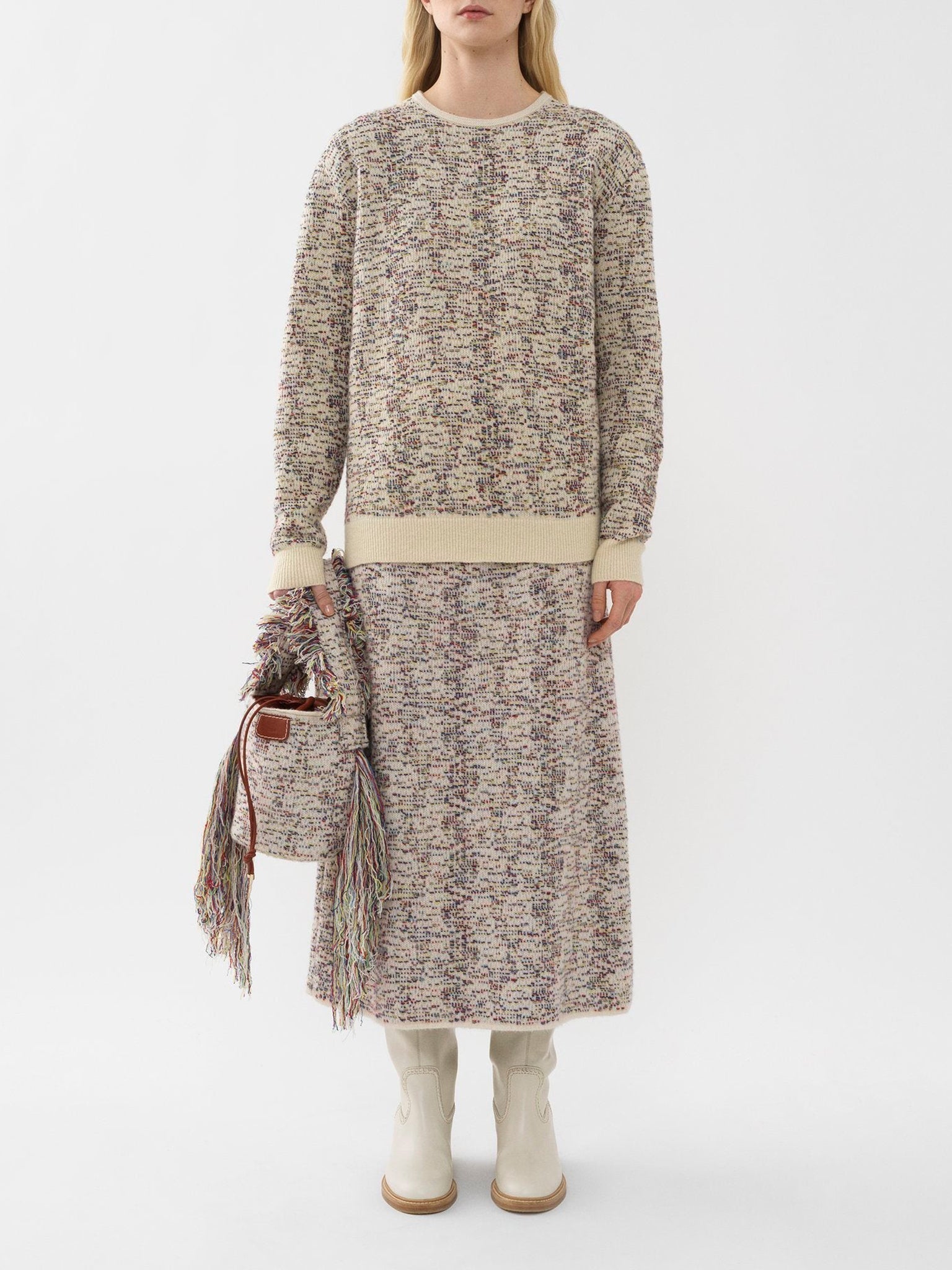 Jupe midi en cachemire - Antique White