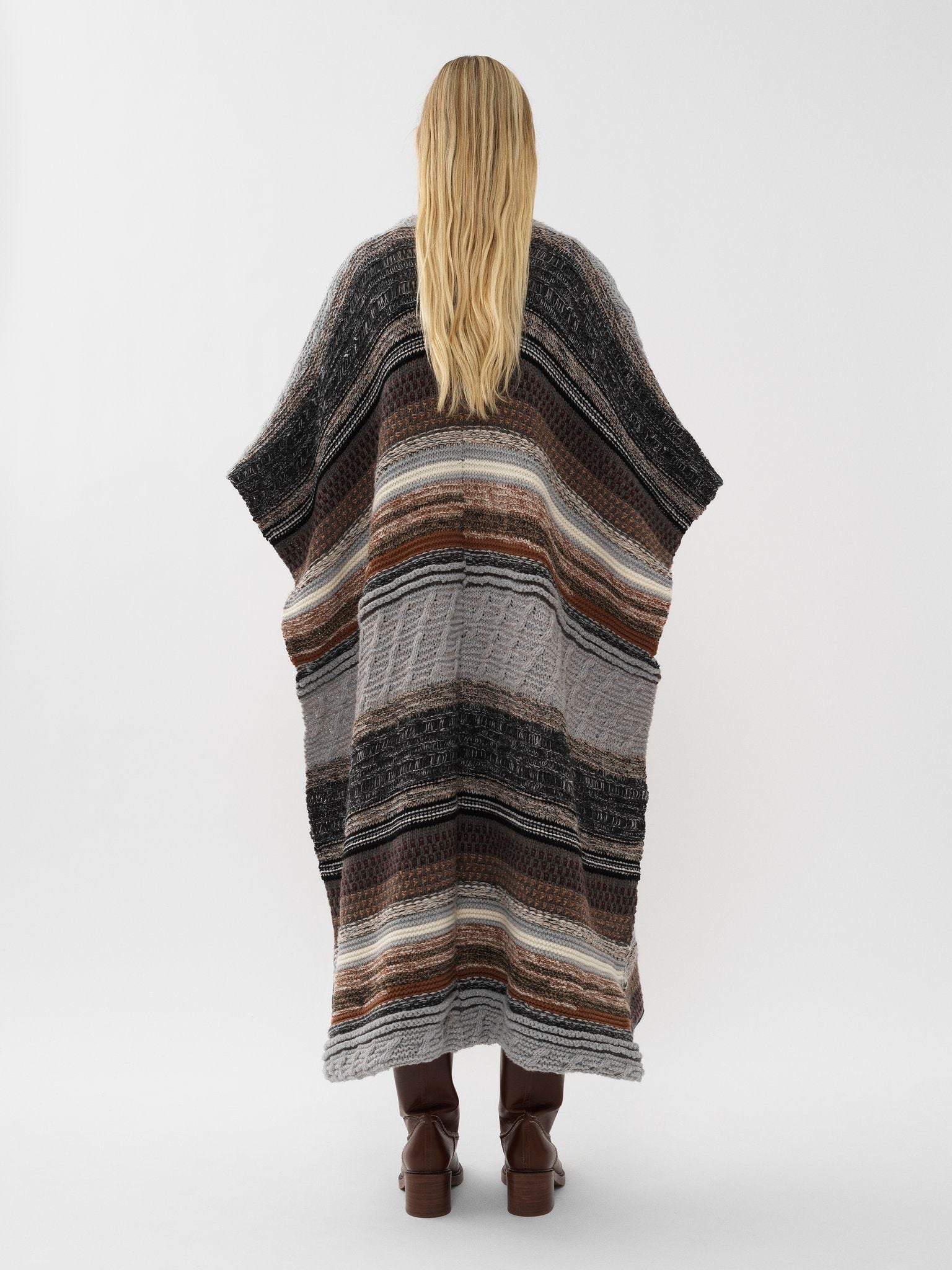 Poncho long rayé en cachemire - Multicolor Grey