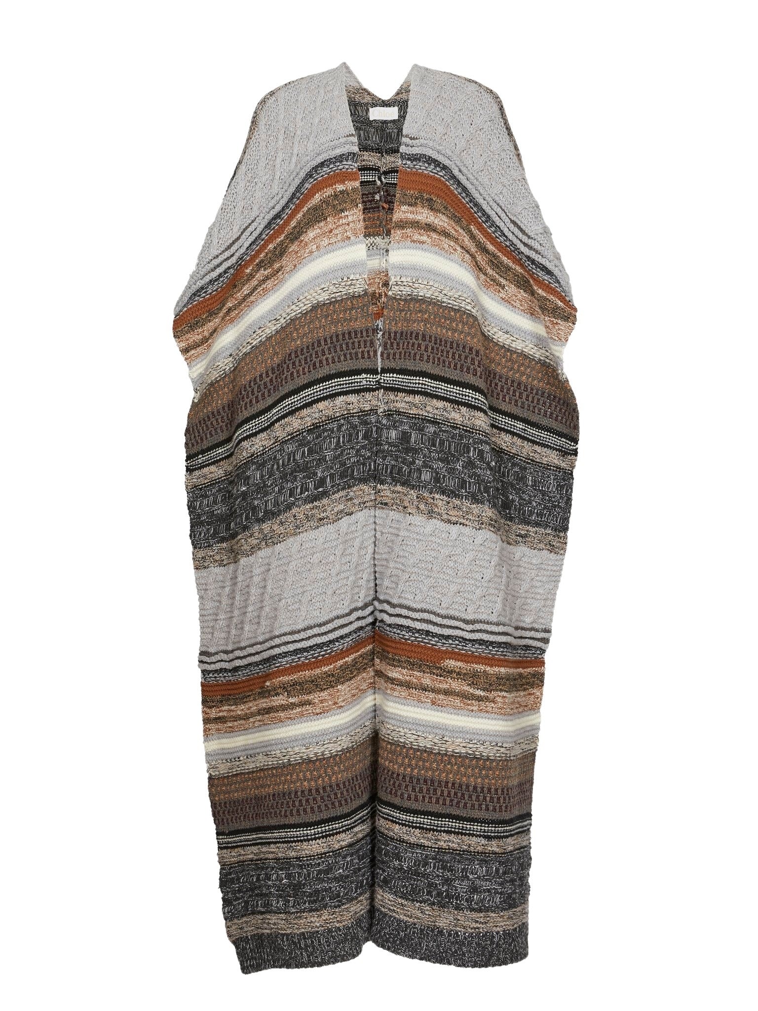 Poncho long rayé en cachemire - Multicolor Grey