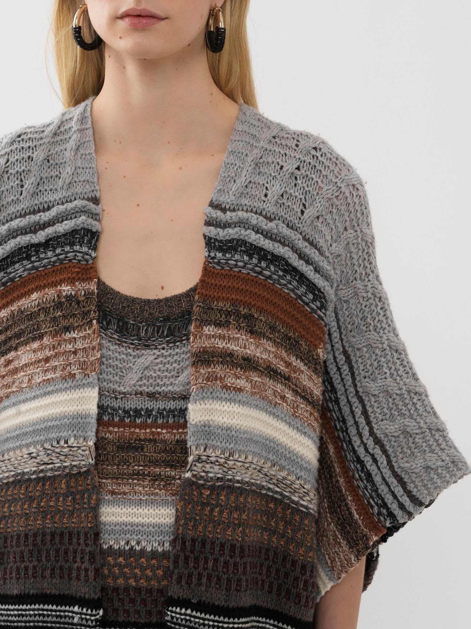 Poncho long rayé en cachemire - Multicolor Grey